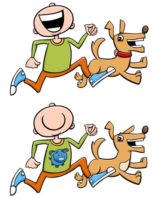 Find 5 differences in the picture of a boy running after his dog in 5 seconds