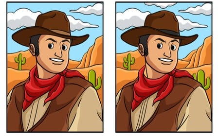 Find 8 differences in the picture of the handsome cowboy in 8 seconds