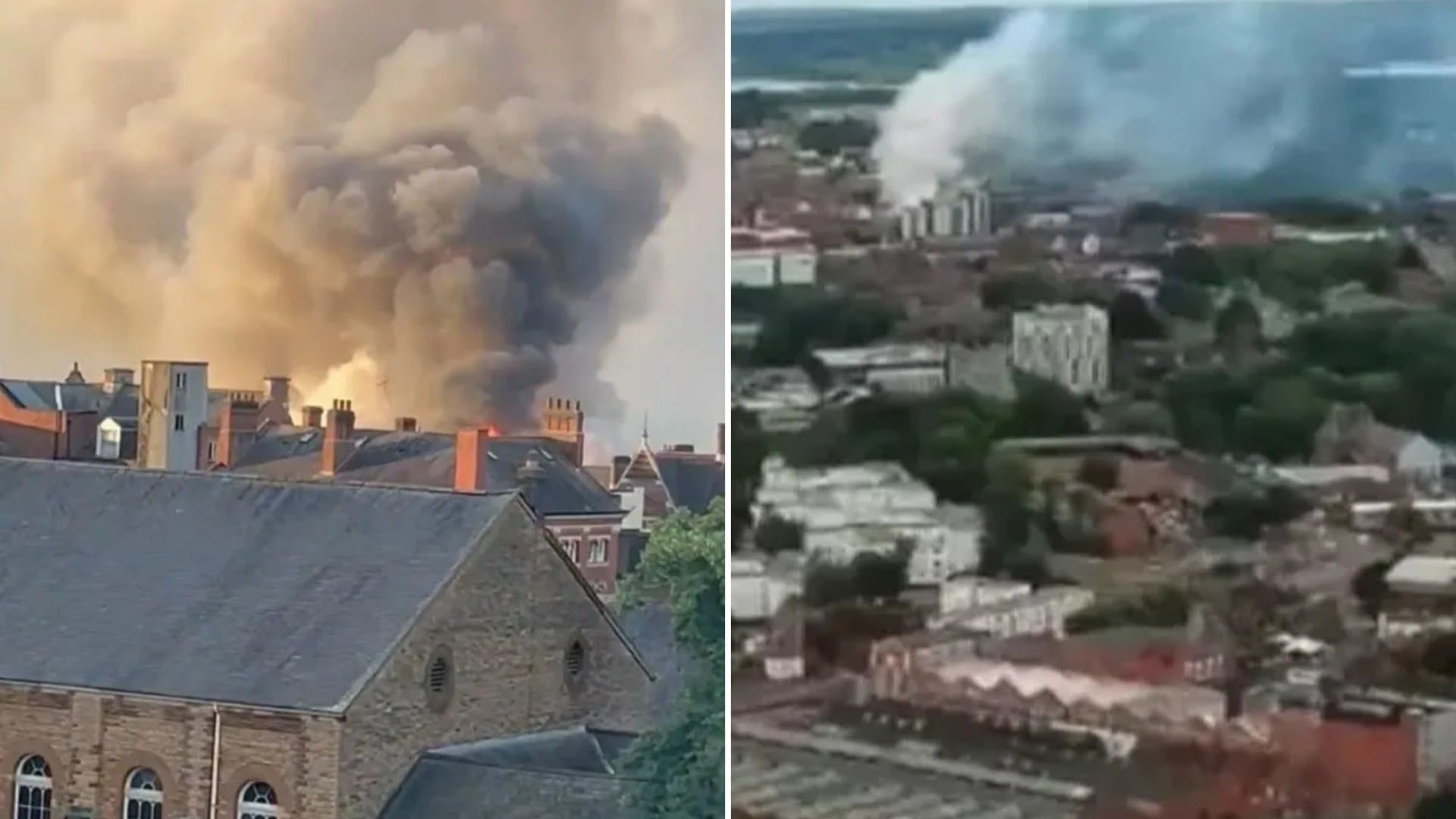 Huge plume of smoke fills sky & locals told 'keep windows & doors CLOSED' as blaze rips through Northampton town centre