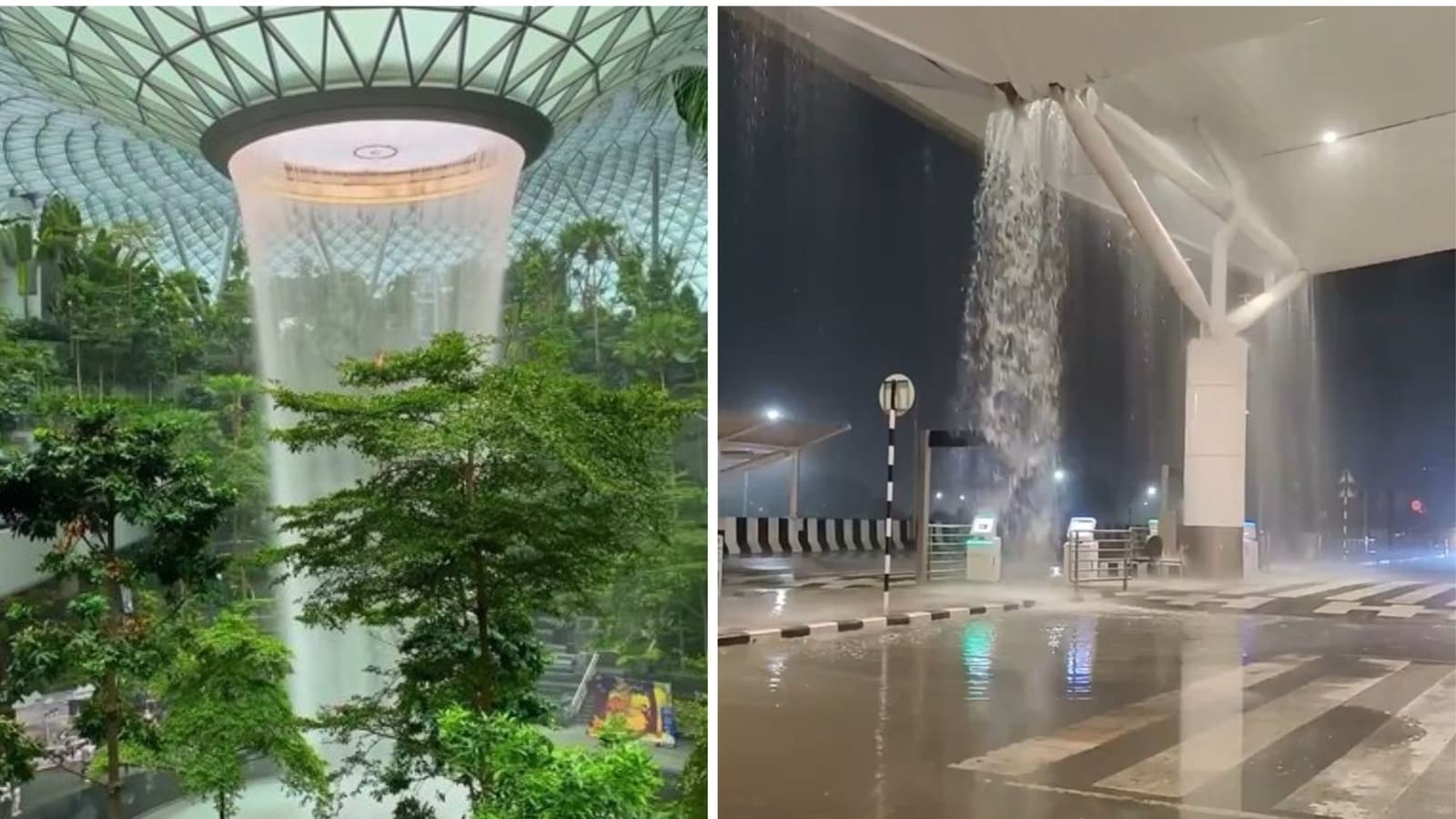 Delhi airport ‘waterfall’ draws sarcastic comparisons to Singapore Changi fountain