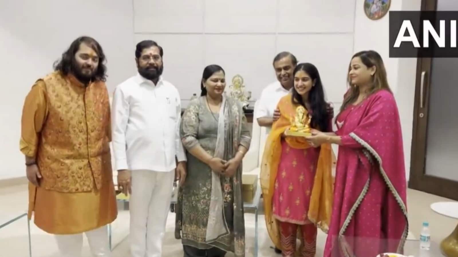 Mukesh Ambani, Anant Ambani, Radhika Merchant invite Maharashtra CM Eknath Shinde for wedding. Watch