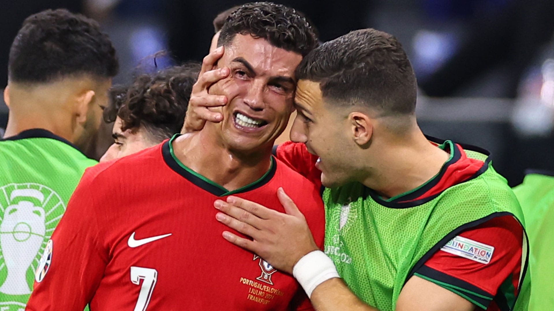 Cristiano Ronaldo breaks down in floods of tears after penalty miss vs Slovenia leaving mum distraught in stands